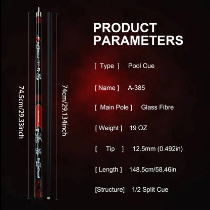 12.5mm Red Viper Carom Pool Cue 19oz Carbon Composite Billiard Stick 58.46in