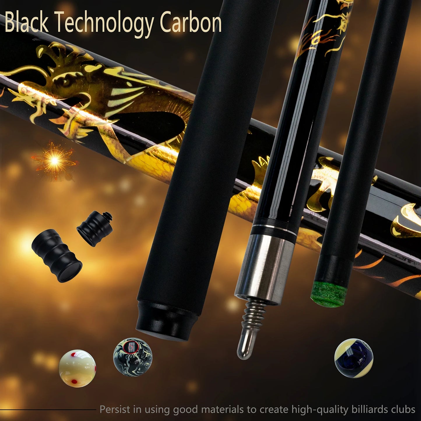 Premium Carbon Fiber Billiards Cue 12.5mm Tip China Dragon Split Design Pool Cue Set Suitable For any Occasion