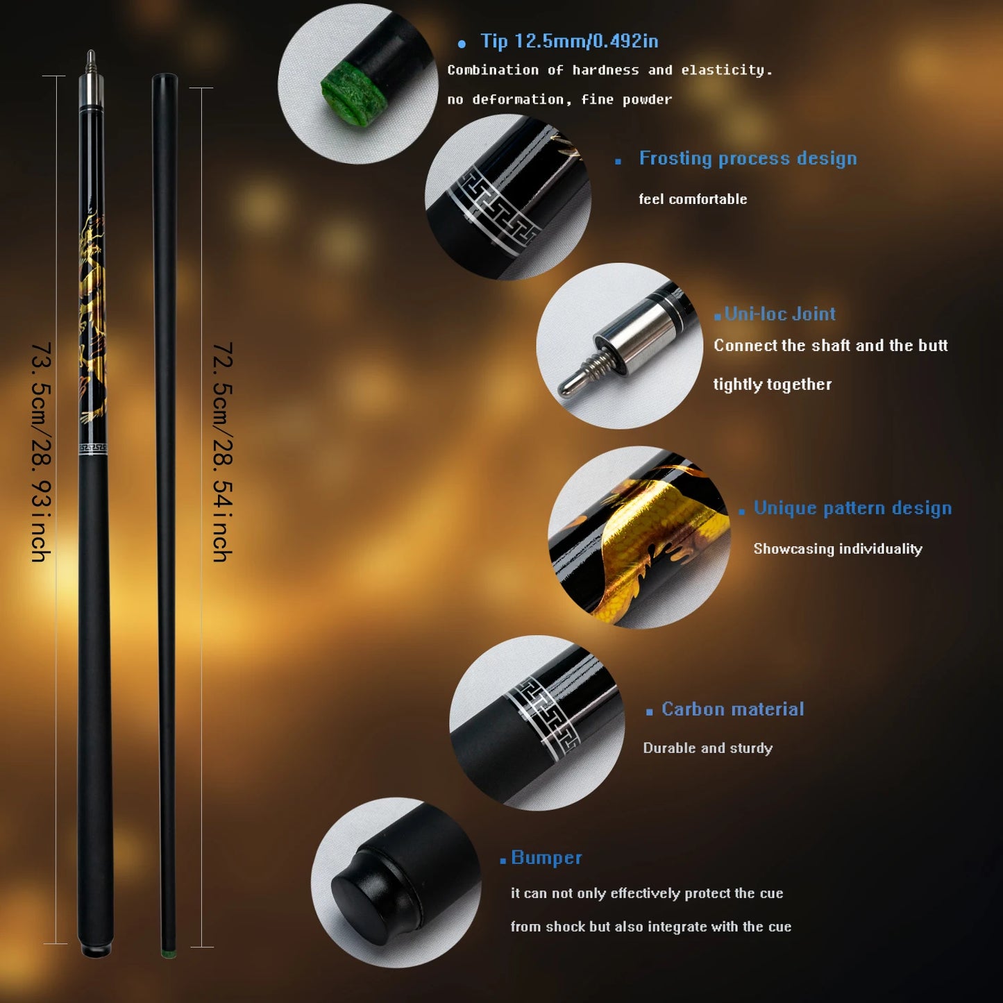 Premium Carbon Fiber Billiards Cue 12.5mm Tip China Dragon Split Design Pool Cue Set Suitable For any Occasion
