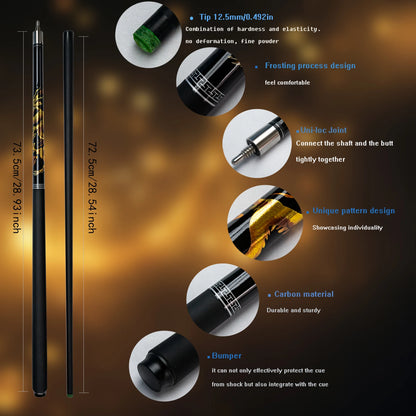 Premium Carbon Fiber Billiards Cue 12.5mm Tip China Dragon Split Design Pool Cue Set Suitable For any Occasion