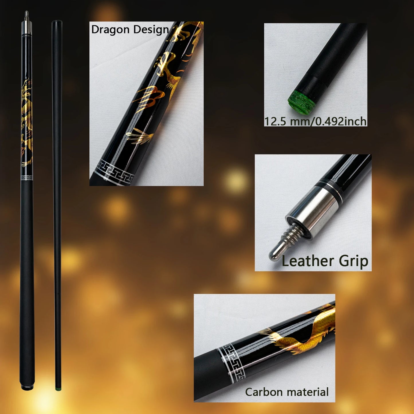 Premium Carbon Fiber Billiards Cue 12.5mm Tip China Dragon Split Design Pool Cue Set Suitable For any Occasion