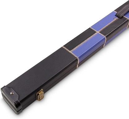 Deluxe 1 Piece 2 Slot Chequered Cue Case with Plastic Ends and Chalk Compartment Holds 2 Cues（blue）