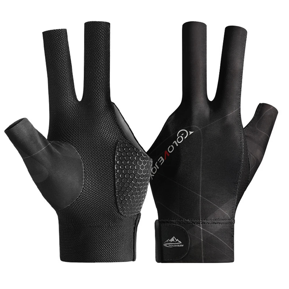 Open Finger Billiard Pool Gloves Adjustable Sticker Polyester Snooker Pool Gloves Smooth Soft Portable Reusable Amateur Training