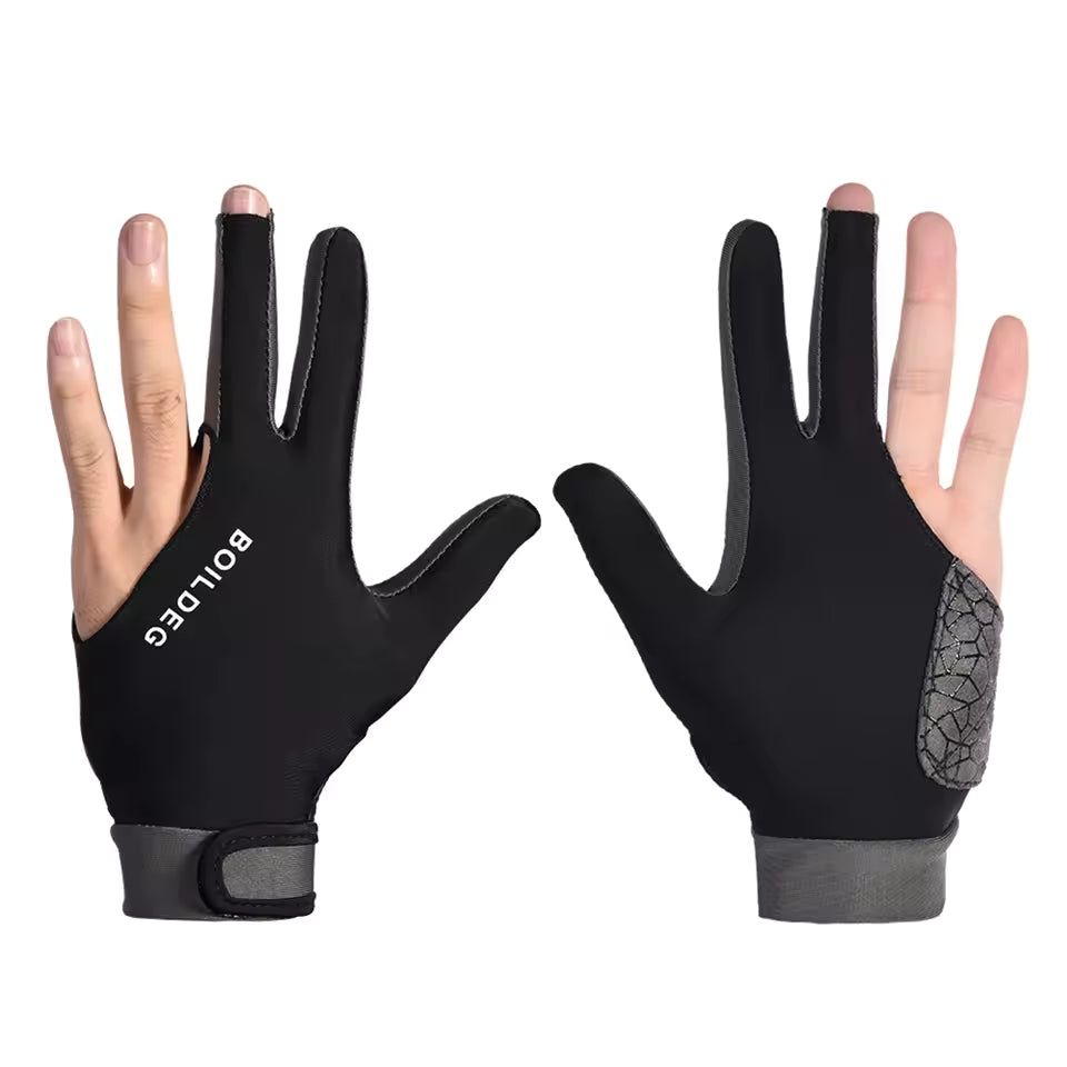 Guantes de billar antideslizantes negros para zurdos, para hombre, accesorios de piscina, tela ligera, tacto suave.