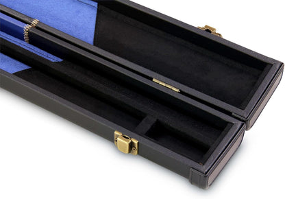 Deluxe 1 Piece 2 Slot Chequered Cue Case with Plastic Ends and Chalk Compartment Holds 2 Cues（blue）