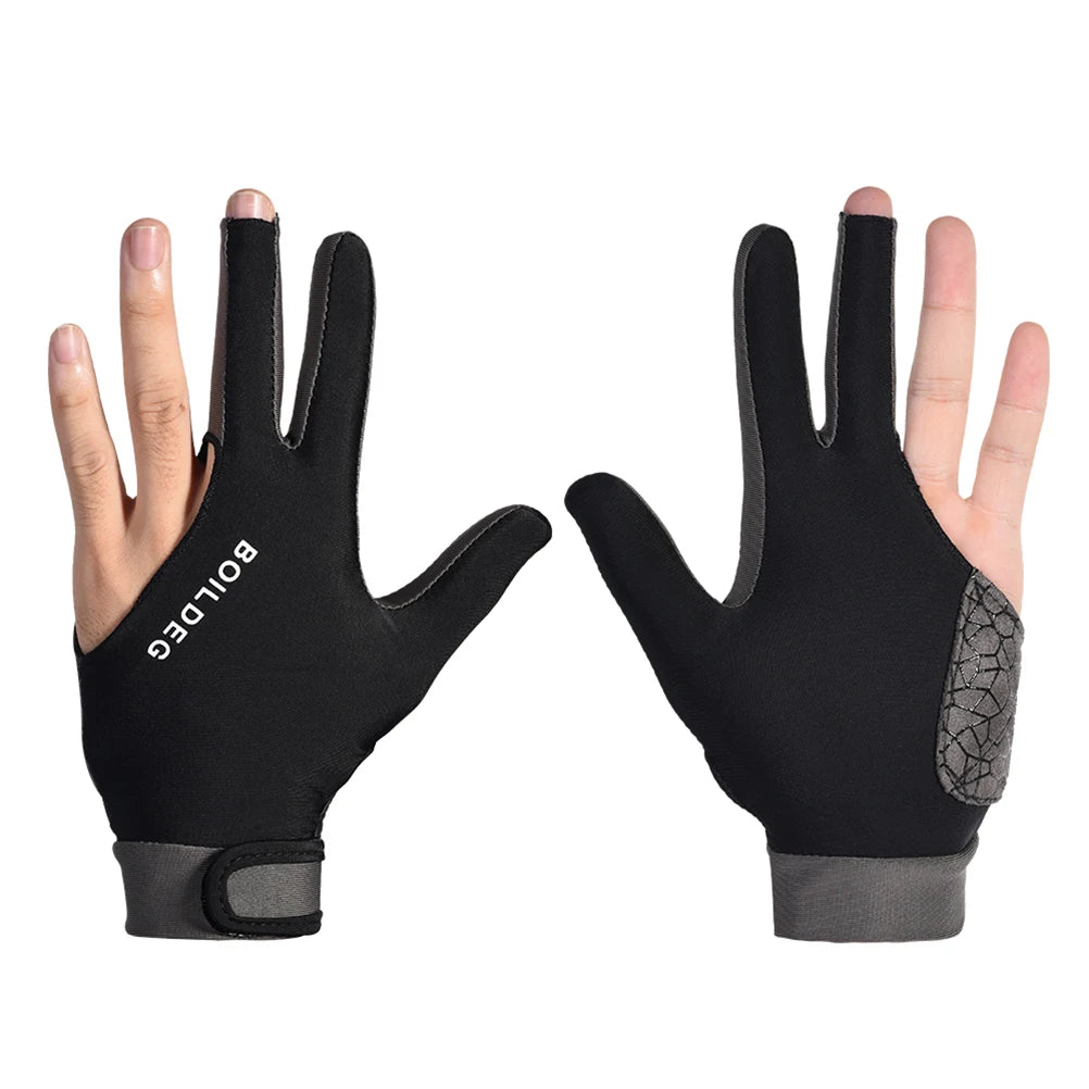 Guantes de billar antideslizantes negros para zurdos, para hombre, accesorios de piscina, tela ligera, tacto suave.