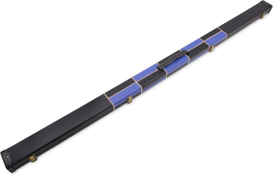 Deluxe 1 Piece 2 Slot Chequered Cue Case with Plastic Ends and Chalk Compartment Holds 2 Cues（blue）