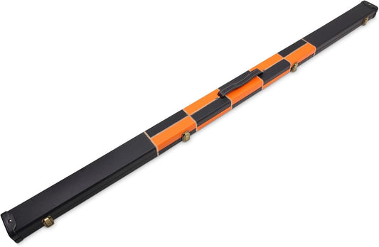 Deluxe 1 Piece 2 Slot Chequered Cue Case with Plastic Ends and Chalk Compartment Holds 2 Cues（orange）