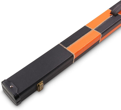 Deluxe 1 Piece 2 Slot Chequered Cue Case with Plastic Ends and Chalk Compartment Holds 2 Cues（orange）