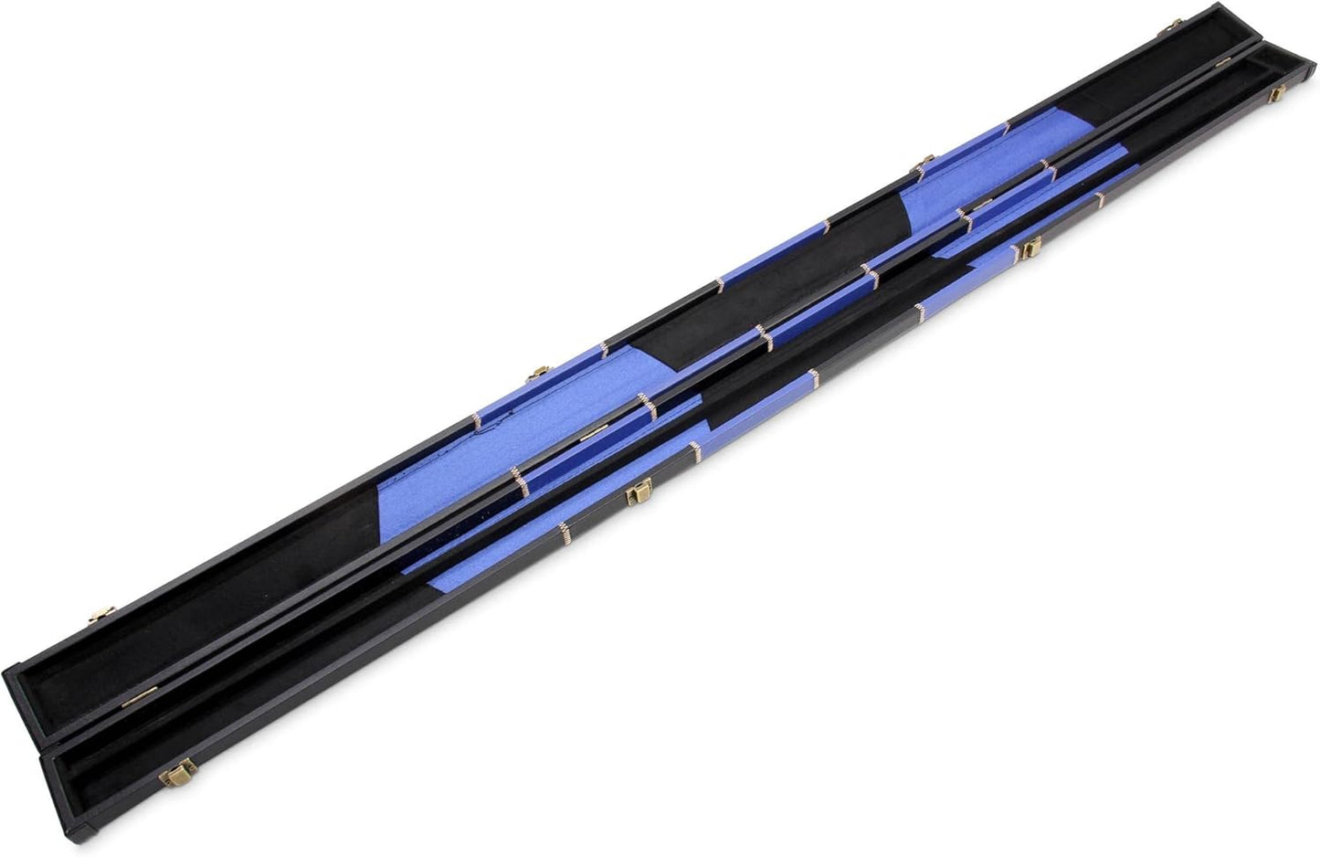 Deluxe 1 Piece 2 Slot Chequered Cue Case with Plastic Ends and Chalk Compartment Holds 2 Cues（blue）