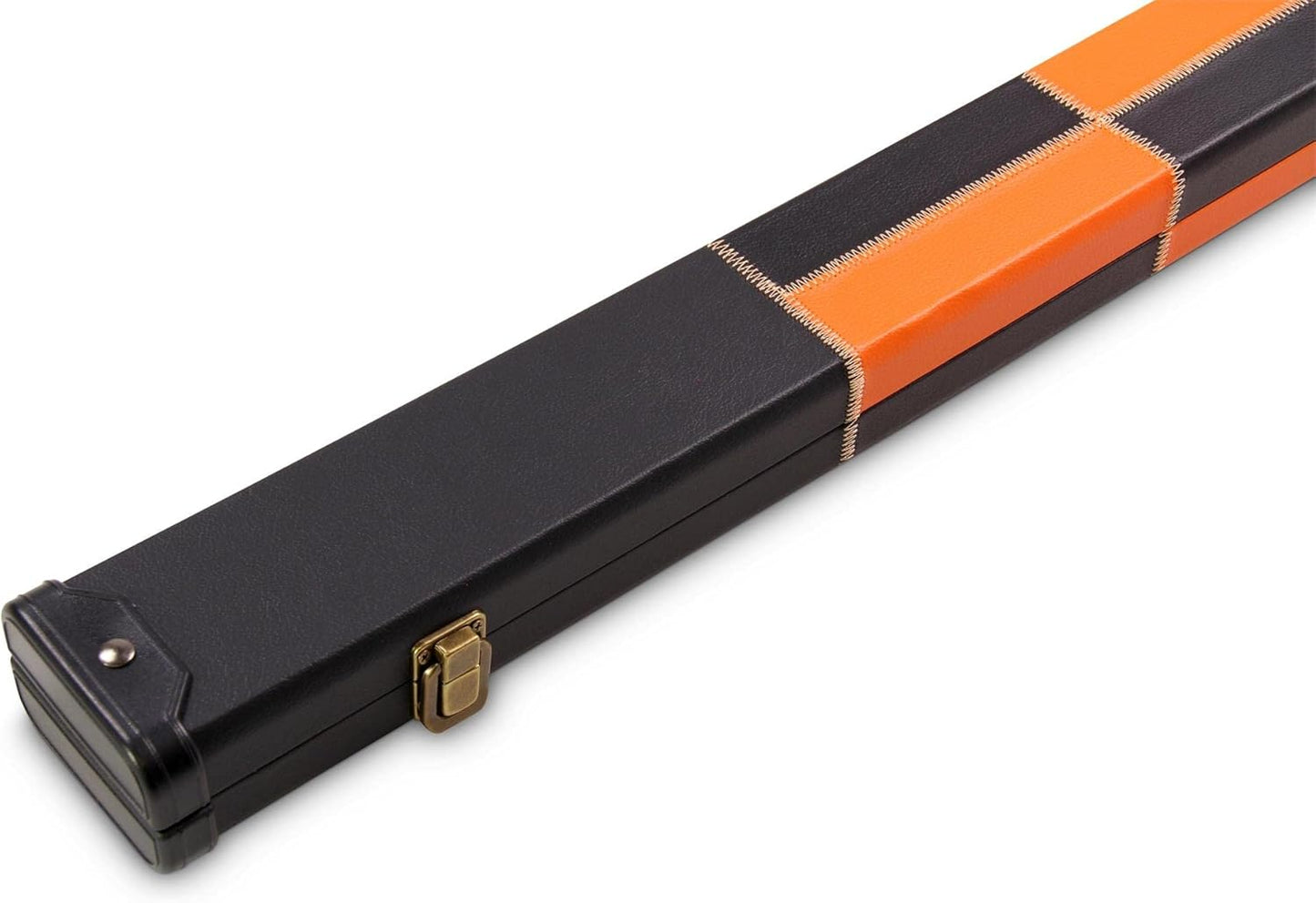 Deluxe 1 Piece 2 Slot Chequered Cue Case with Plastic Ends and Chalk Compartment Holds 2 Cues（orange）
