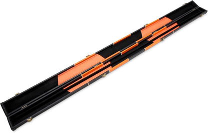 Deluxe 1 Piece 2 Slot Chequered Cue Case with Plastic Ends and Chalk Compartment Holds 2 Cues（orange）