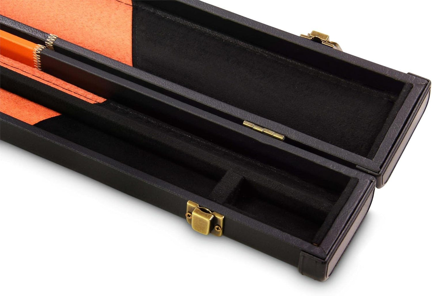Deluxe 1 Piece 2 Slot Chequered Cue Case with Plastic Ends and Chalk Compartment Holds 2 Cues（orange）