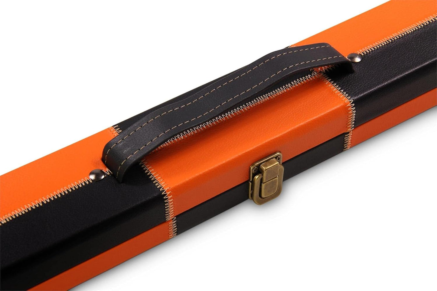 Deluxe 1 Piece 2 Slot Chequered Cue Case with Plastic Ends and Chalk Compartment Holds 2 Cues（orange）