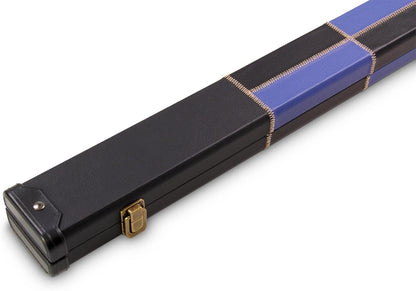 Deluxe 1 Piece 2 Slot Chequered Cue Case with Plastic Ends and Chalk Compartment Holds 2 Cues（blue）