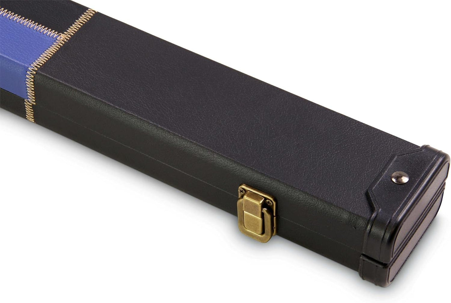 Deluxe 1 Piece 2 Slot Chequered Cue Case with Plastic Ends and Chalk Compartment Holds 2 Cues（blue）