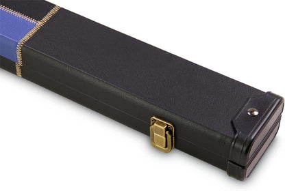 Deluxe 1 Piece 2 Slot Chequered Cue Case with Plastic Ends and Chalk Compartment Holds 2 Cues（blue）
