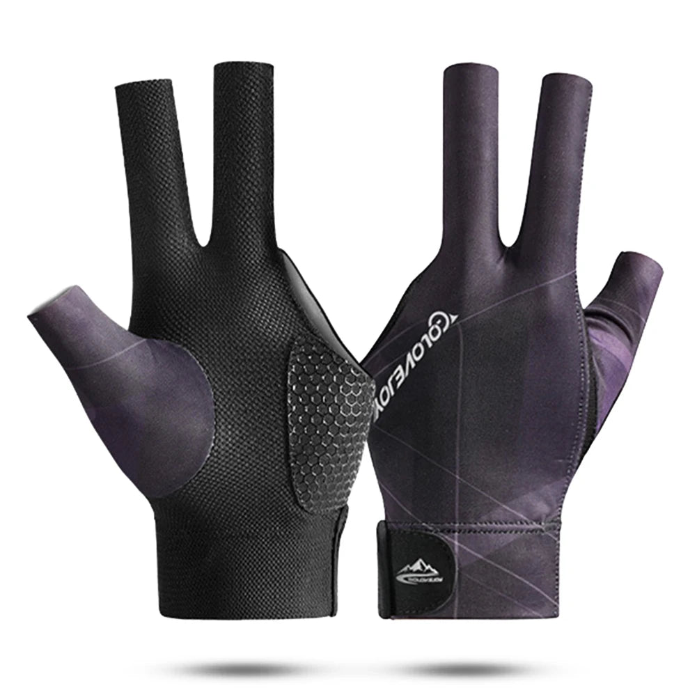 Open Finger Billiard Pool Gloves Adjustable Sticker Polyester Snooker Pool Gloves Smooth Soft Portable Reusable Amateur Training