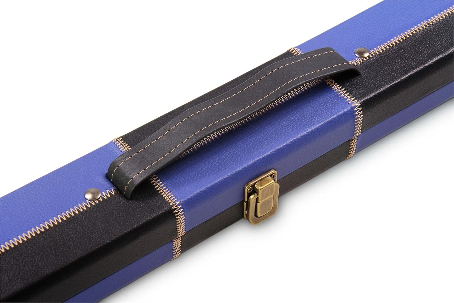 Deluxe 1 Piece 2 Slot Chequered Cue Case with Plastic Ends and Chalk Compartment Holds 2 Cues（blue）